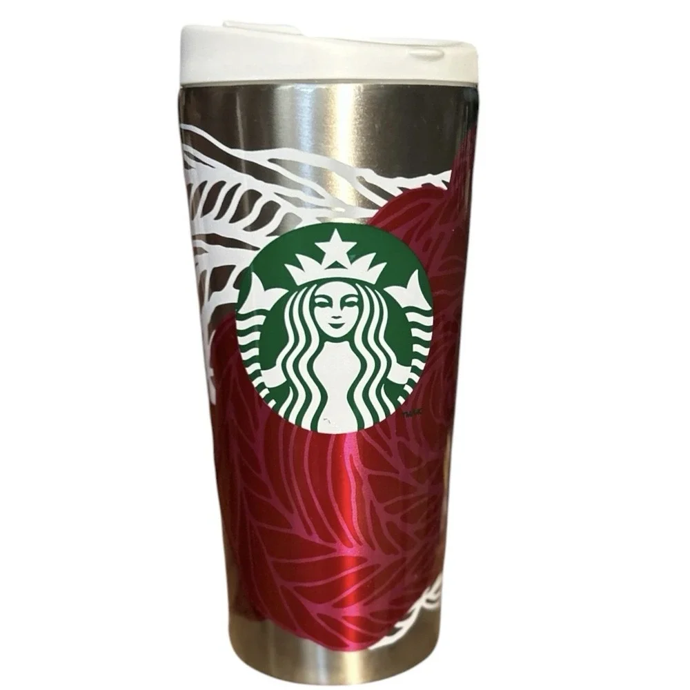 2014 STARBUCKS Stainless Steel Travel Tumbler Mug & Lid 16 oz Holiday Christmas